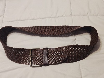 Vtg 1990s Lines Pelle Leather Belt Wide Woven Lt Brown Boho Hip/Waist Sz S M 