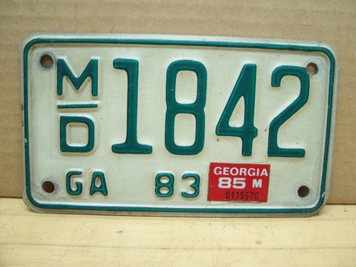 Vintage Georgia Motorcycle Scooter License Plate Tag 1983 85 M/D Disabled Person
