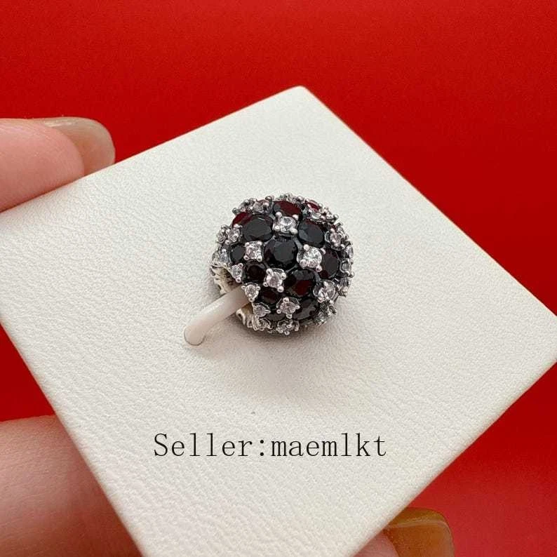 Nuevo Dije Negro Redondo Pavé Brillante Plata de Ley 925 para Pulsera Foto 3 de 3