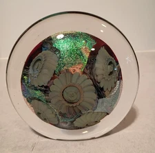 5"  2008 Robert Eickholt Orange Dichroic Sea Flower Art Glass Disc Paperweight