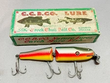 Vintage Creek Chub 2608 Jointed Pikie Silver Back Rainbow Military Stencil Box