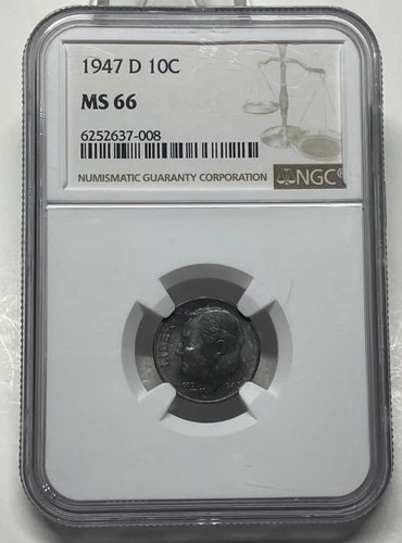 1947 S Roosevelt Dime NGC MS66 Rare Error Slab Wrong Date 1947-D Amazing Toning