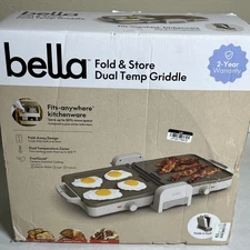 bella Housewares 10"x20" Griddle Oatmilk Fold Store Dual 1200W Hot Plate
