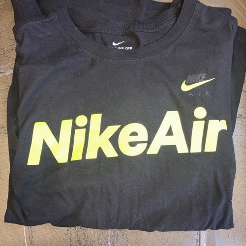 THE NIKE TEE T SHIRT BLACK MENS NIKE AIR GREEN Neon LOGO SIZE LARGE L