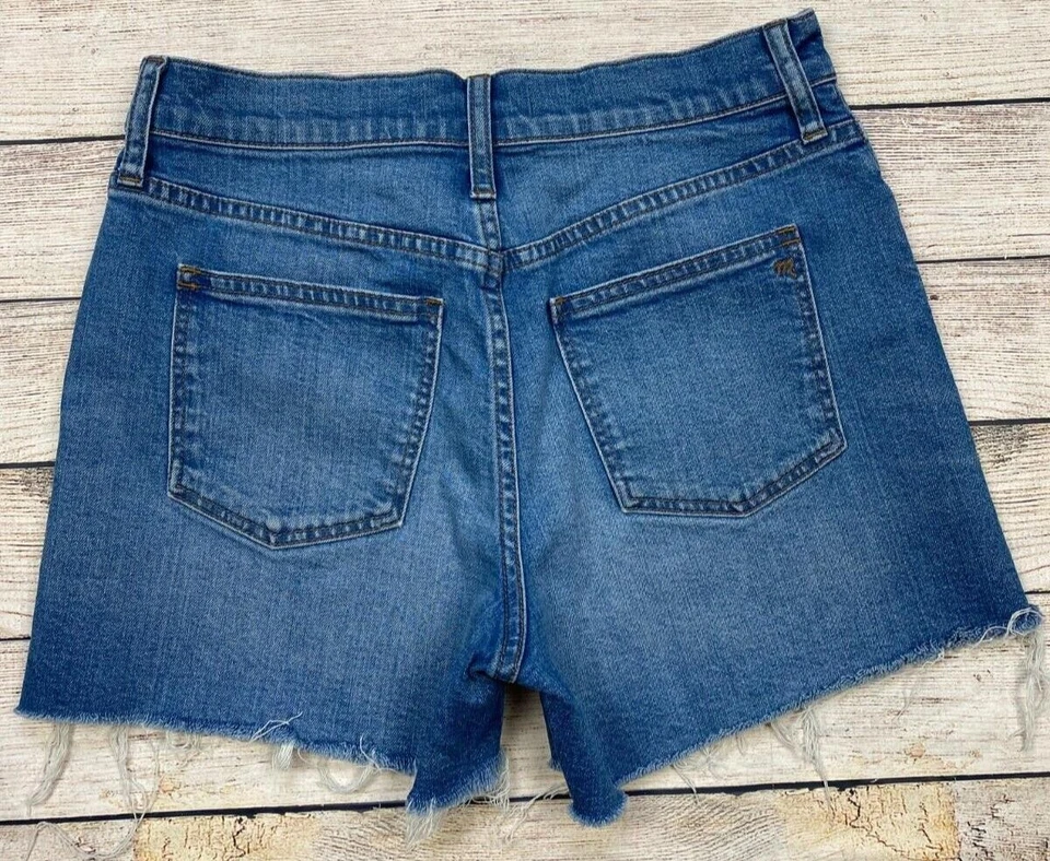 Pantalones Cortos de Jean Madewell Denim Para Mujer 27 Azul Tiro Alto Botón Mosca Cortes Elastizados Foto 2 de 4