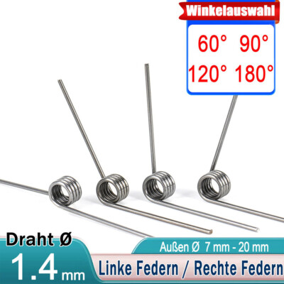 Schenkelfeder Draht Ø 1,4 mm Außen Ø 7 mm - 15 mm Federstahl Torsions Dreh Feder