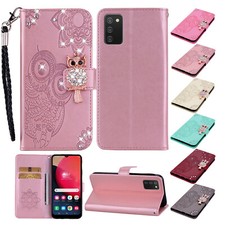 For Samsung S25 Ultra S24 A03s A53 A13 A54 Diamond Bling Owl Leather Wallet Case