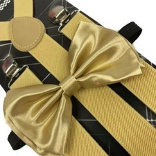 Gold Color Suspender Clip on Bow-Tie Matching Set for Adults Men Women USA