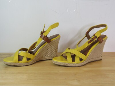 New Banana Republic Size 9M Yellow Open Toe Wedge Sandals Leather Heels  Shoes