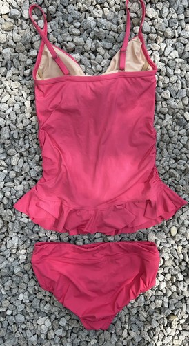 Lands’ End Swimsuit Swim Ruffle Tankini PINK Underwire Bra 6 Bikini Bottom 8 Set - Picture 2 of 2