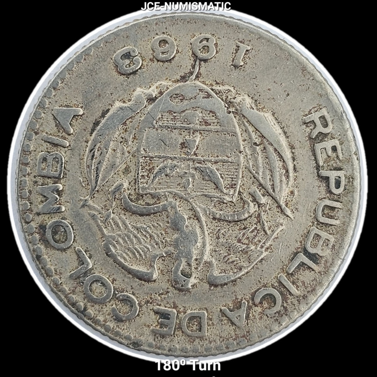 1963 - 10 Centavos Colombia Coin, Cu-Ni - KM# 212- 180⁰ Turn