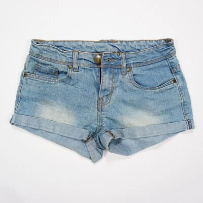 DENIM & CO. Damen Hot Pants Jeans Hose Gr. 34 blau five Pocket Low Waist Baumwol - Bild 1 von 4