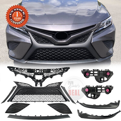 Front Bumper Grille & Trim Kit For 2018-2020 Toyota Camry SE - Black Mesh Style