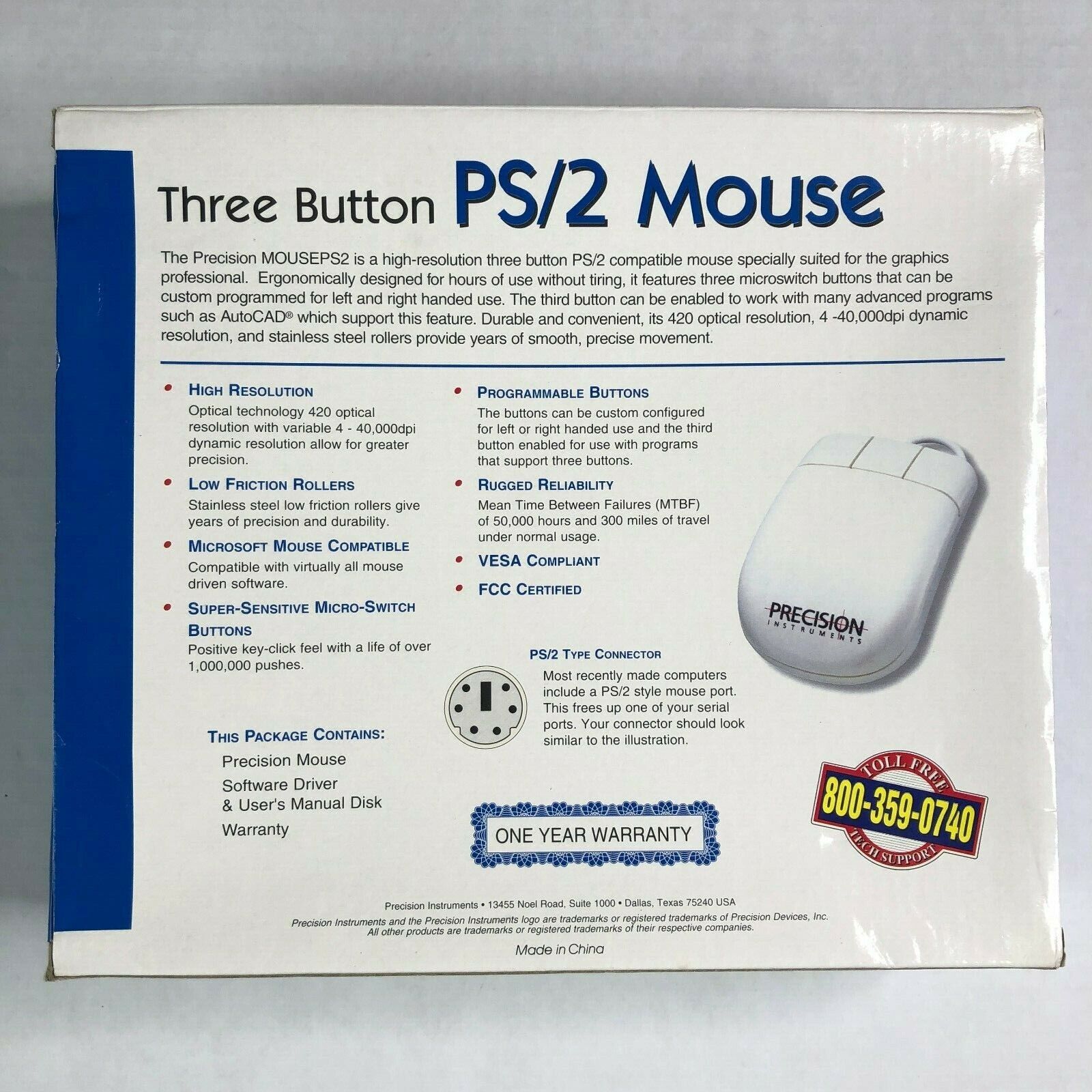 Sealed Precision Instruments 3 Button PS/2 Ergo Mouse