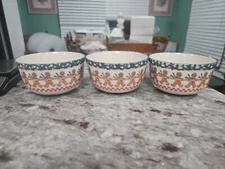 Folk Craft Tienshan Gingerbread Green Round 3 Soup Cereal Bowls  EUC