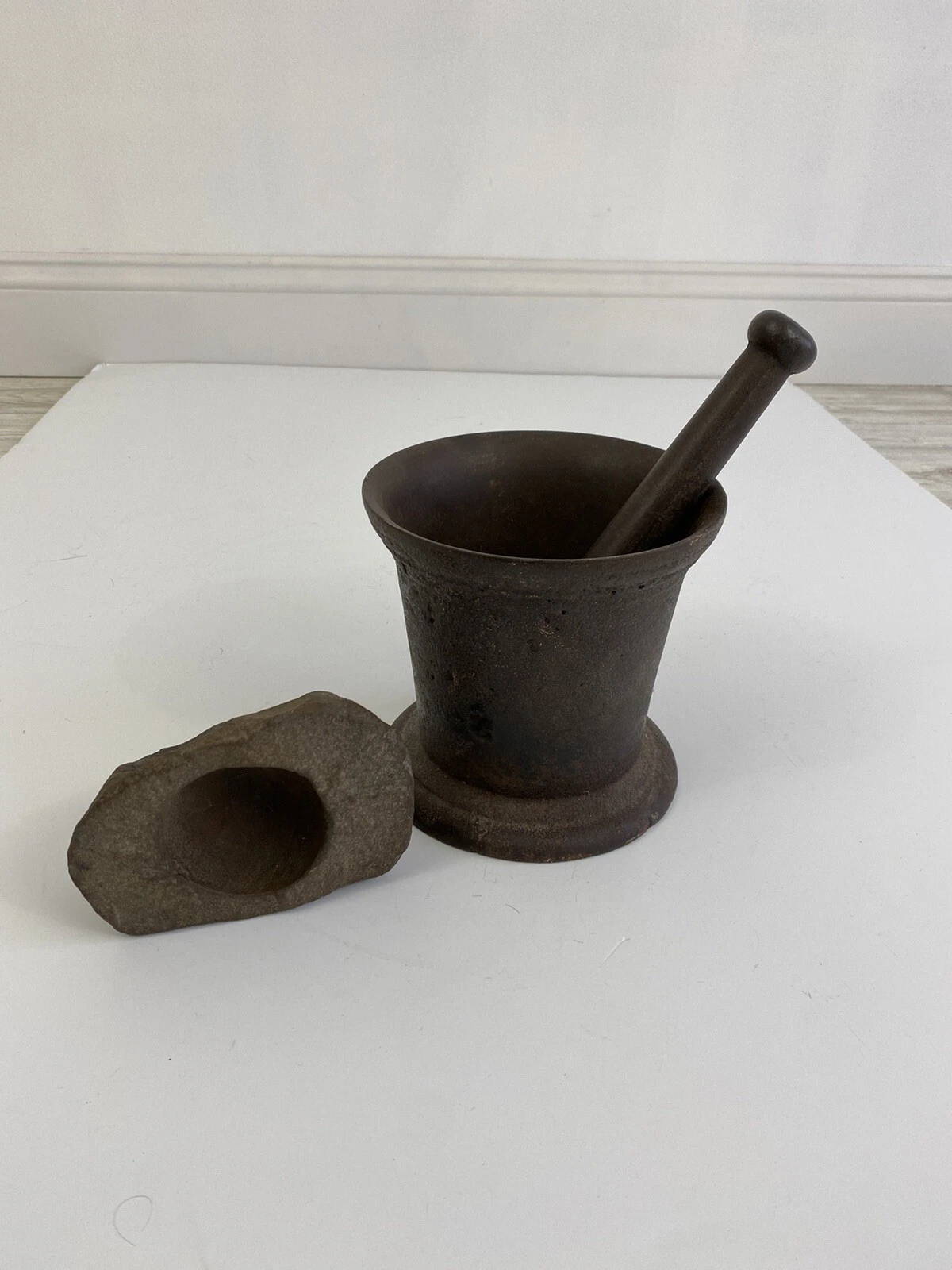 Antique 19th C Cast Iron Mortar and Pestle Apothecary Chemist Use Nice Patina /r