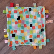 Taggies Bright Starts Squares w/ Teethers Aqua Security Blanket Lovey baby soft
