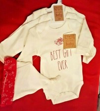 RAE DUNN Set of 4 Baby Christmas Outfit      hat  3 l/s Bodysuits 3-6 Mos NWT