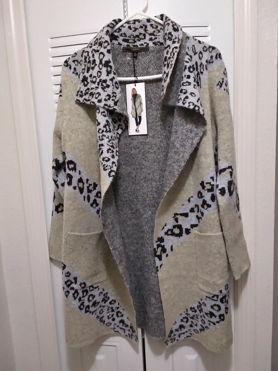 BCBG MAXSPORT Animal Print Long Sweater Cardigan Coat Size Medium NWT 298