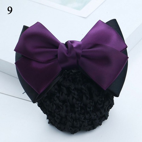 Women Satin Bow Barrette Double Bowknot Hair Net Hair Bun Barrette Hair Clip▱ - Picture 52 of 109