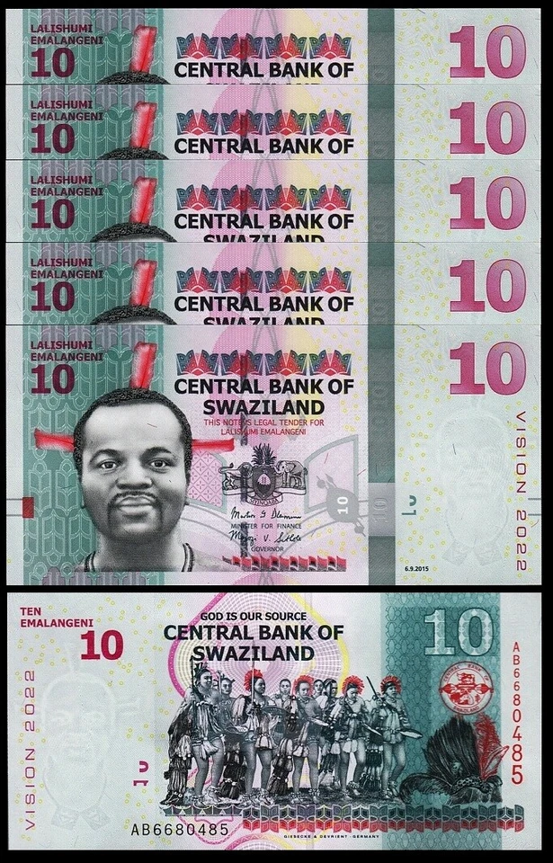 Swaziland 10 Emalangeni 2015, UNC , 20 Pcs LOT , Consecutive , P-41, Vision 2022 - Image 2 of 4