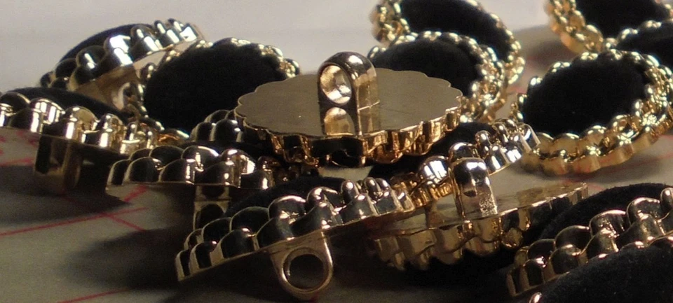 50 Small Buttons Gold w Black Velvet Center Stella Dora Style 11/16" - Image 4 of 4