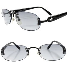 True Vintage Black 90s Womens Light Tint Lens Rectangle Oval Rimless Sunglasses