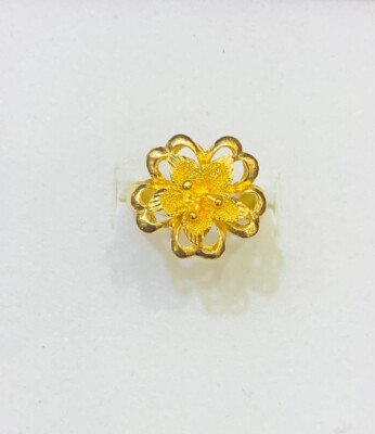 24K Solid Yellow Gold Cluster Flower Ring /9Sized - Main Image