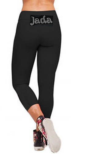 Personalizzato Nero Lycra Leggings Tre Quarto Ginnastica Nome IN Strass |  eBay