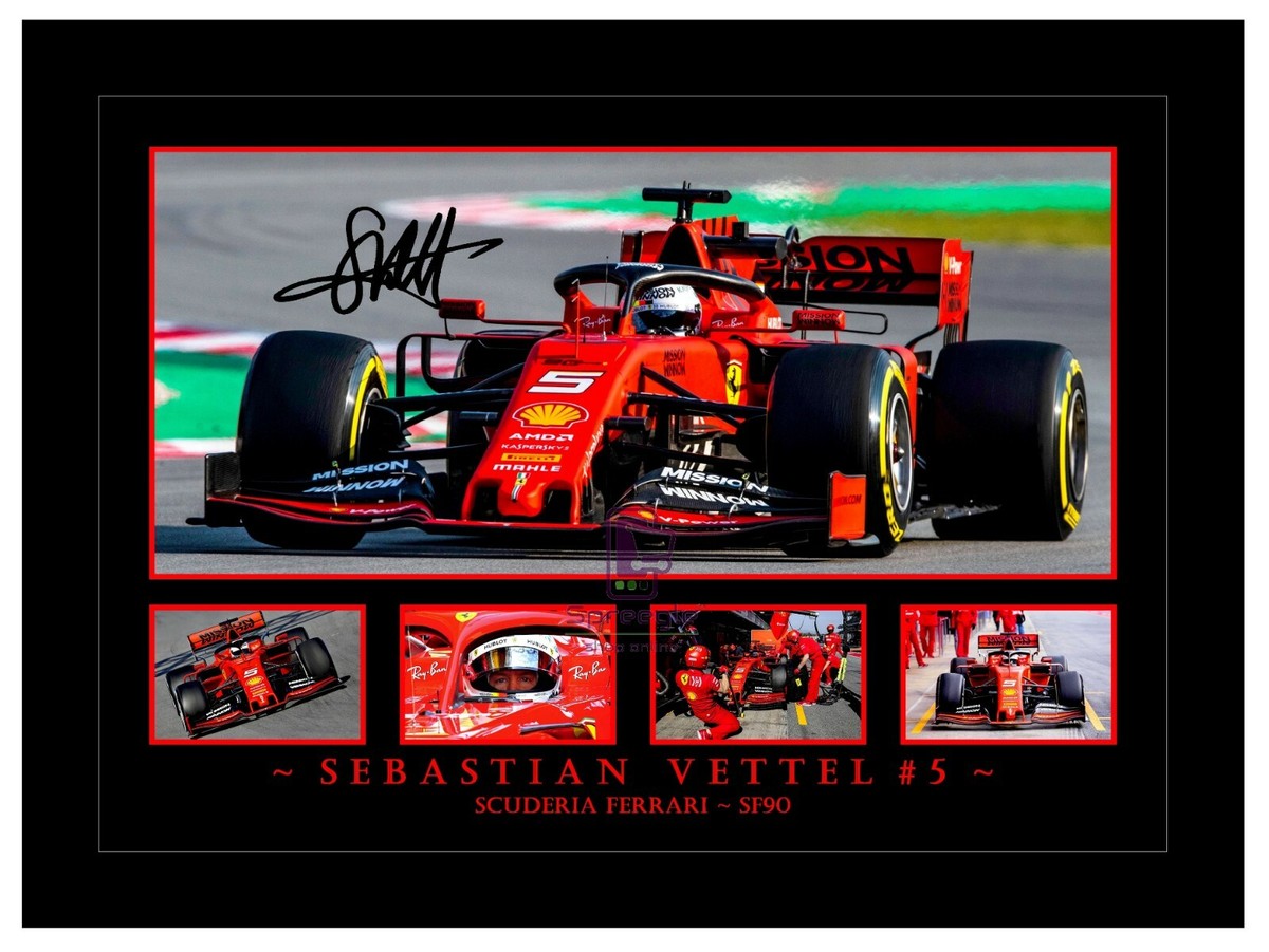 SEBASTIAN VETTEL 2019 FERRARI SIGNED PHOTO COLLAGE PRINT ONLY