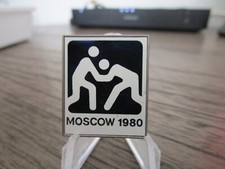 Original Russian 1980 Moscow Russia Olympics Wrestling Lapel Pin #44T
