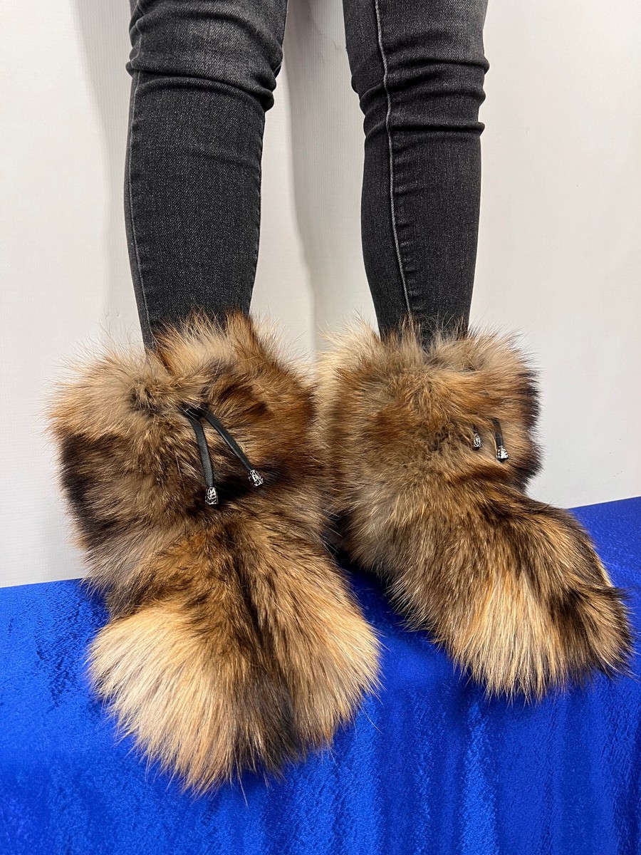Raccoon Fur Boots Double Sided Fur Indoor and Outdoor 10