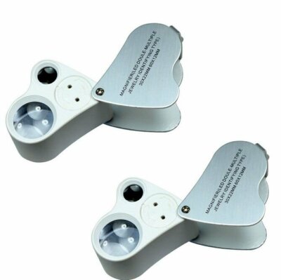 set of two (2) LED Illuminated 30X / 60X Jewelers Loupe Lighted Magnifier
