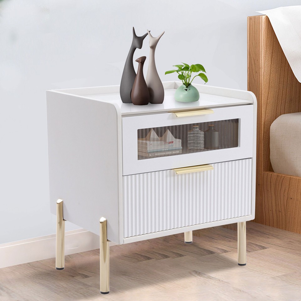 2 Tier End Table Storage Nightstand Side Table Bedroom Nightstand