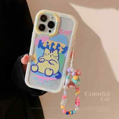 Cartoon Cute Fat Cat Phone Case with Lanyard for IPhone15 14 12 13 11 Pro ProMax