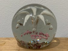 Vintage Glass Paperweight Flower & Bubble Decoration Marked Inside M. R. & Crown