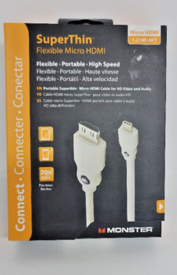 Monster Cable 4 ft SuperThin Flexible HDMI To HDMI Micro Cable ~ New Sealed