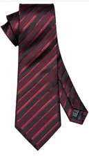 Barry.Wang Stripe Men Ties Set Classic WOVEN Necktie with Handkerchief Cufflinks