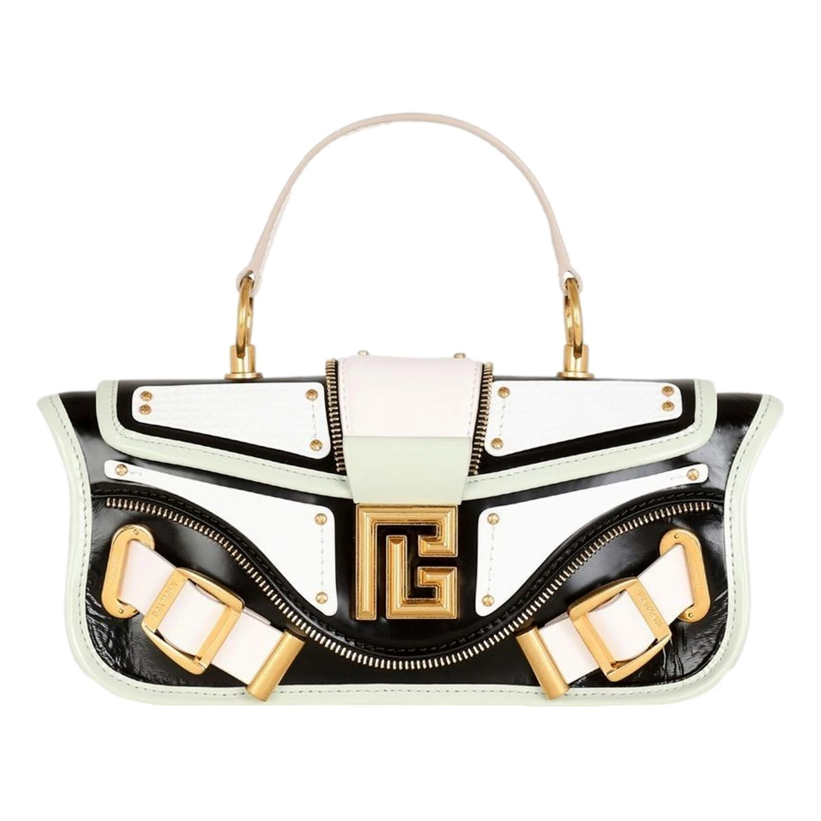 Balmain — Balmain Blaze Mint Green Leather Baguette Top Handle Crossbody Bag YN0AE789 NWT