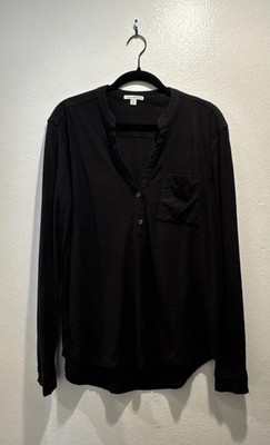 James Perse Womens Size 2 Long Sleeve V Neck Two Button Shirt Casual Minimal