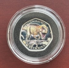 2024 | Rare Silver Proof Tyrannosaurus Rex Dinosaur Coloured 50p Coin, Loose