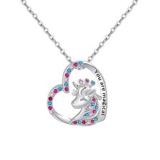 Unicorn Necklace Initial Heart Necklace love Pony Pendant Necklaces Jewelry Birt
