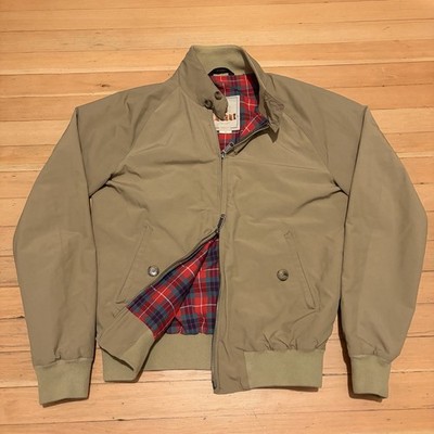 Baracuta G9 Jacket Size 38 Harrington Plaid Lined Bomber Beige ribbed cuff