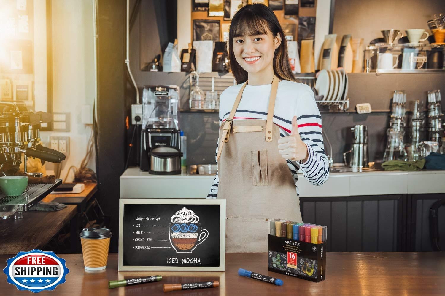 ARTEZA Pastel Liquid Chalk Markers, Set of 16, Tweezers, Labels, 