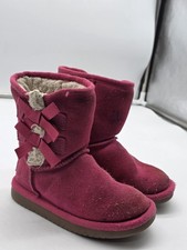 Koolaburra By UGG Boots Girls Size 8 Pink Suede Faux Fur Winter Damaged 1090330