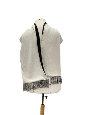 Y4#Lanvin Paris Vintage Gray Jacquard Paisley Silk Scarf Shawl Fringe Trim