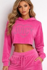 Juicy Couture Pink Velour Cropped Hoodie Y2K McBling Barbiecore Coquette