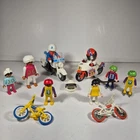 Vintage Lot Of Geobra Playmobil Figures With Accessories, Motorcycles, & Bikes