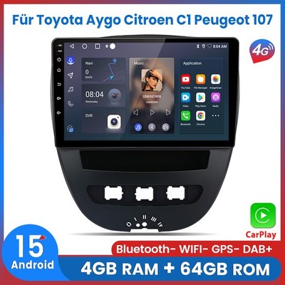 Für Toyota Aygo Citroen C1 Peugeot 107 Carplay Android15 Autoradio 4+64GB 8-Kern