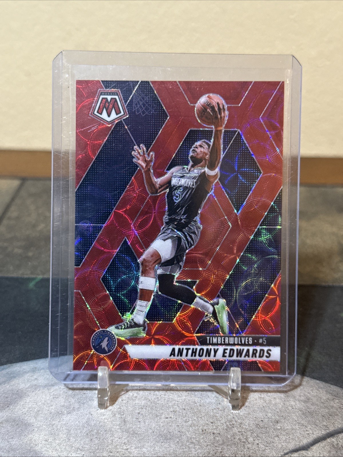 2024-25 Panini Mosaic Anthony Edwards Mosaic International Red /75 #36